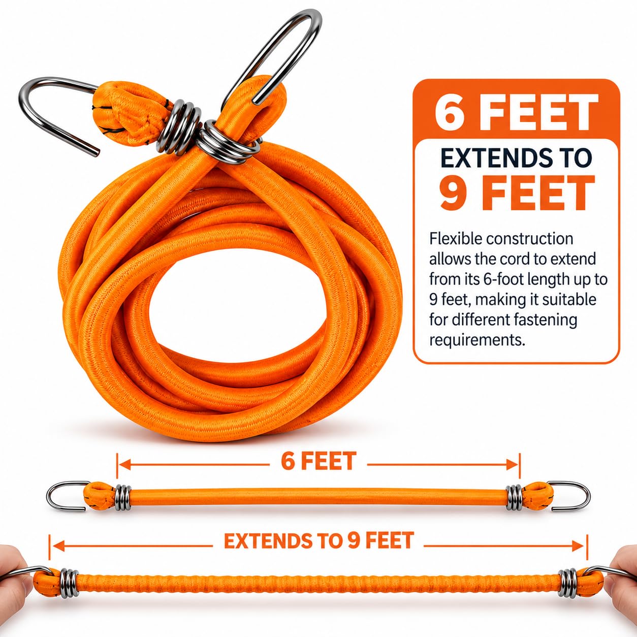 Gellon Bungee Cord, 6 Feet Stretchable Elastic Rope with Hooks, Extends Up to 9 Feet, Luggage Tying Rope for Bike, Car, Travel & Utility Pack of 1 — Amazon image 7