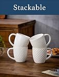 Tasses à café en céramique embossée 4-420mL Micro-ondes & Lave-vaisselle Coffre-fort blanc fait main tasses de café pour Latte Cappuccino Cocoa - Cadeau de mariage chaud à la maison