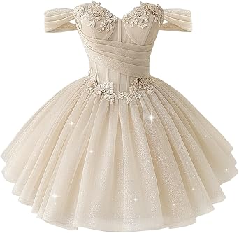 XYAYE Short Homecoming Dresses for Teens Pleated Tulle Off Shoulder Dress