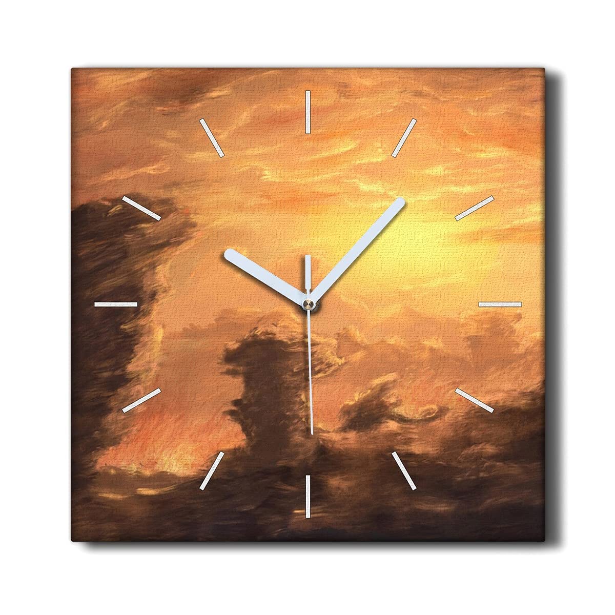 Horloge sur toile 30x30 cm Coloray pour salon motif coucher de soleil silencieux