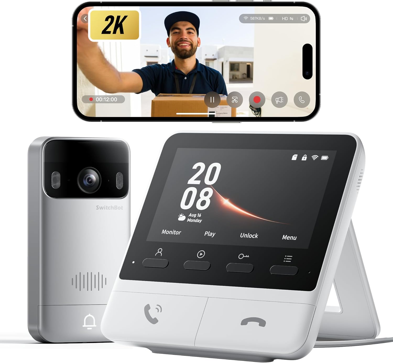 SwitchBot Video Doorbell Camera Wireless with Monitor, No Subscription, 4.3 Inch Screen, Battery Powered, Head-to-Toe View, 2K FHD, 2-Way Audio, Motion Detection, Works with Alexa/Goole/Home Assistant SwitchBot Video Doorbell Camera Wireless with Monitor, No Subscription, 4.3 Inch Screen, Battery Powered, Head-to-Toe View, 2K FHD, 2-Way Audio, Motion Detection, Works with Alexa/Goole/Home Assistant