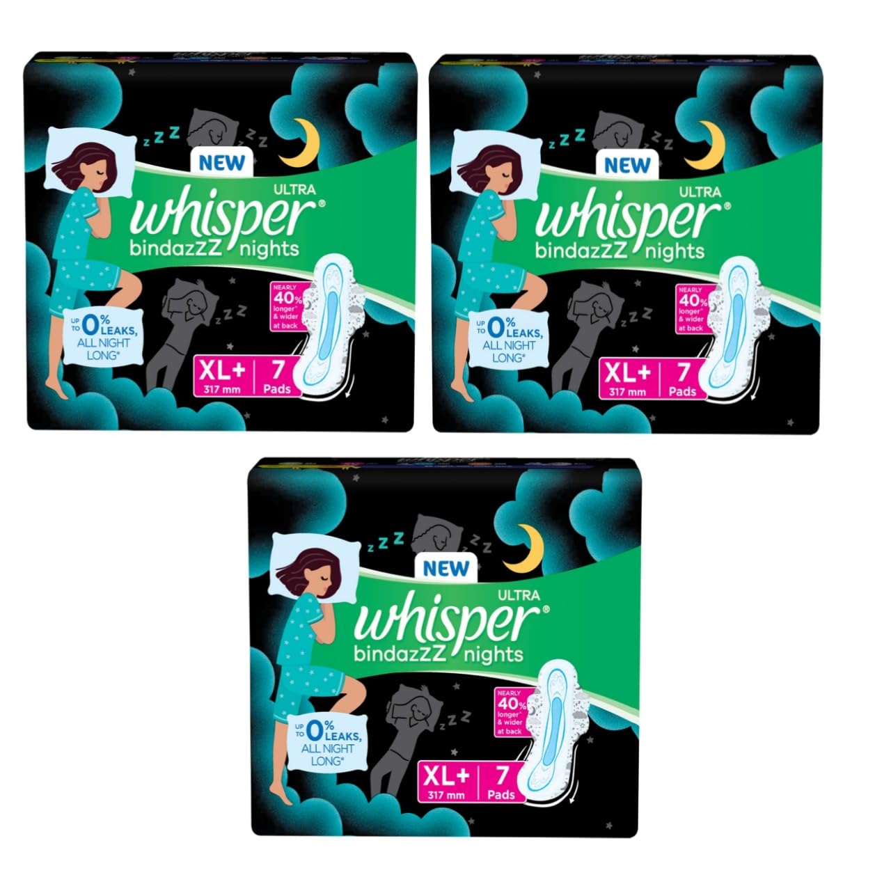 Whis+per bidanzzzz night XL 7+7+7 pad pack of 3