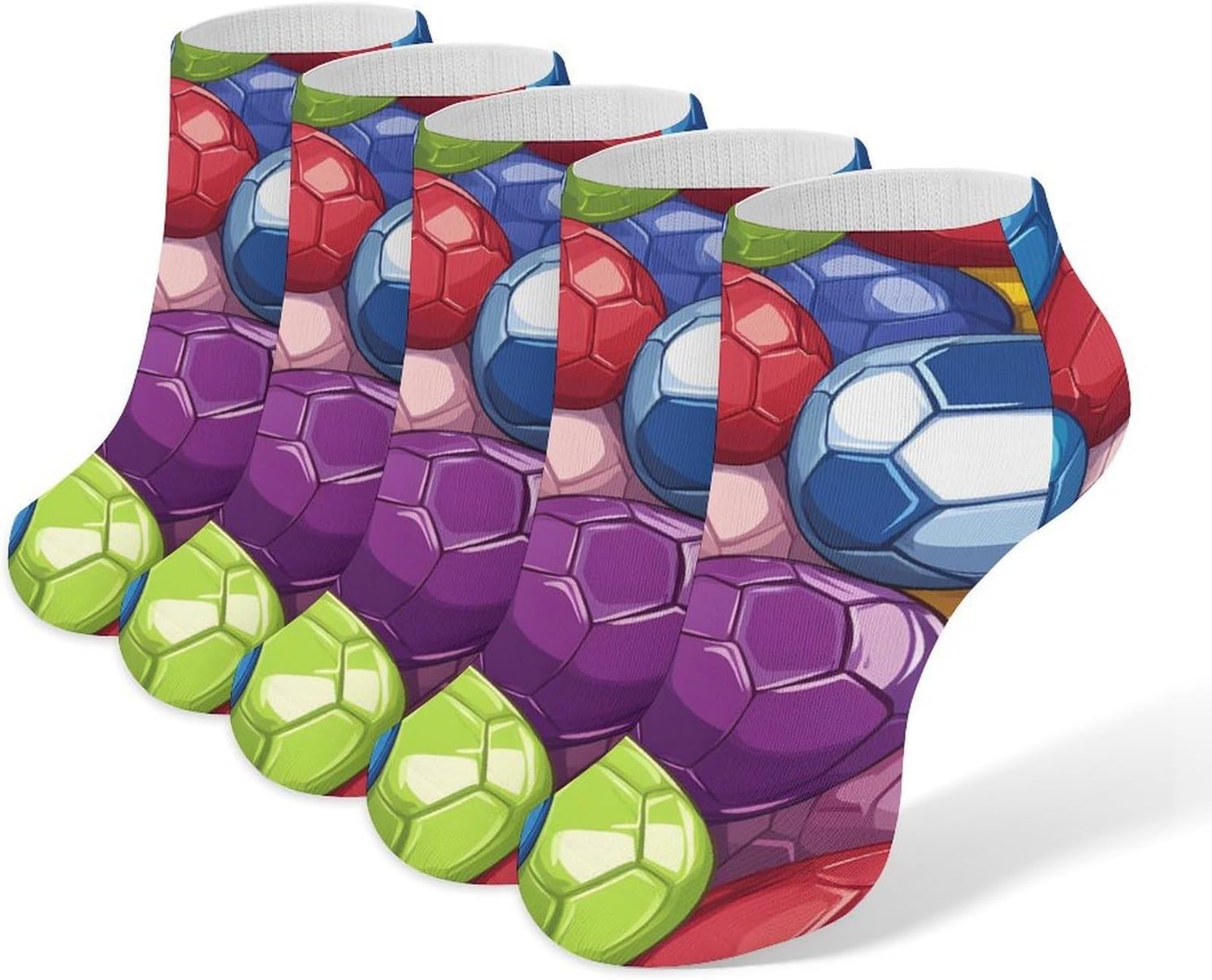Football Colorful Socer Ball 5 Pairs Ankle Socks for Men Women No Show Low Cut Athletic Short Socks