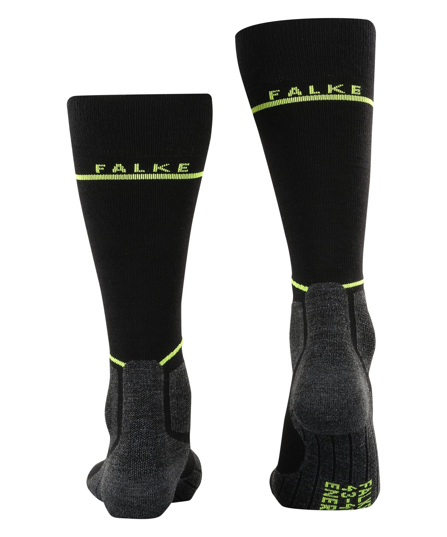 FALKE Men's Ski Socks SK Energizing Wool M Kh Wool Functional Material with Compression 1 Pair, Black Black-Lightning 3171, 43-46