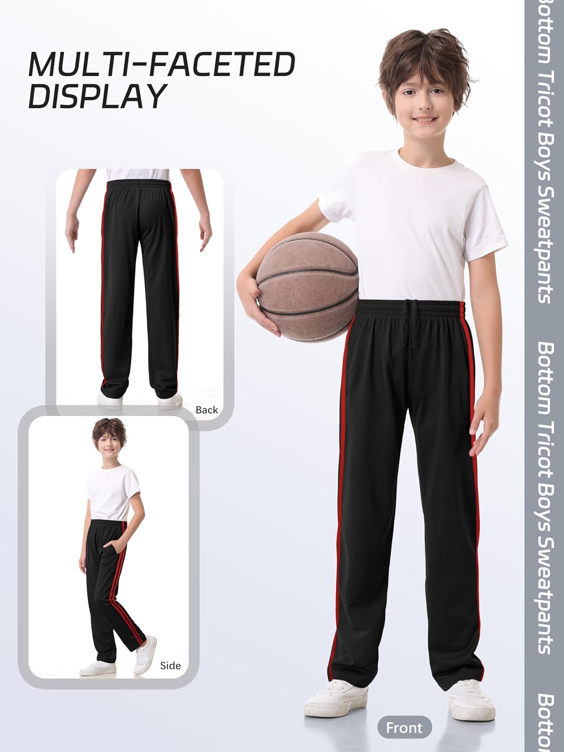 4 Pack Boys Lightweight Sweatpants, Tricot Sweat Pants for Boys Athletic Open Bottom Pants with Pockets & Drawstring - Image 5