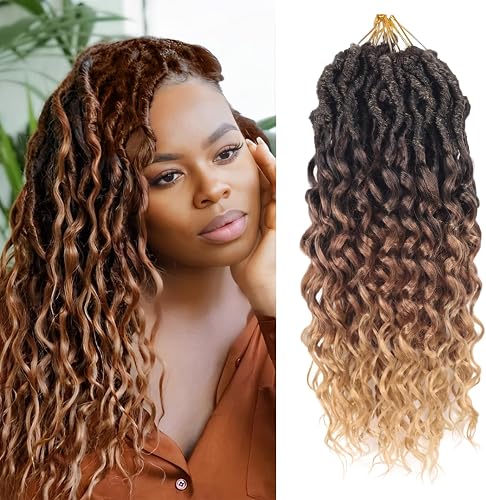 Crochet Hair for Women 14 Inch 8 Packs Faux Locs Crochet Hair Goddess Locs Crochet Hair Soft Locs Crochet Hair with Curly Ends Deep Wave Crochet Braids Locs Crochet Hair(1B/30/27, 14 Inch/Pack of 8)