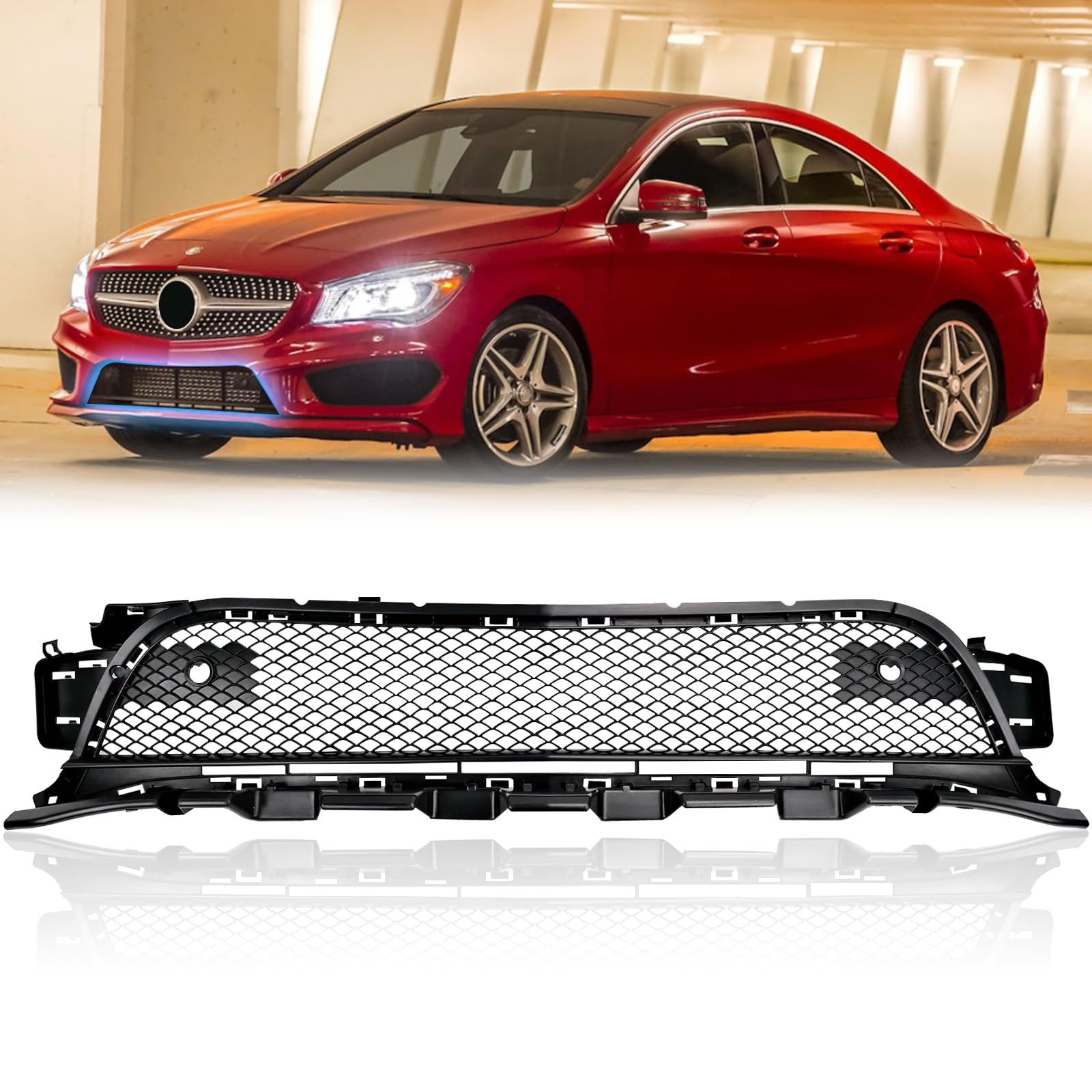 front lower center bumper grille black plastic grill compatible with mercedes benz cla250 cla45 amg 2014 2015 2016 1178852122