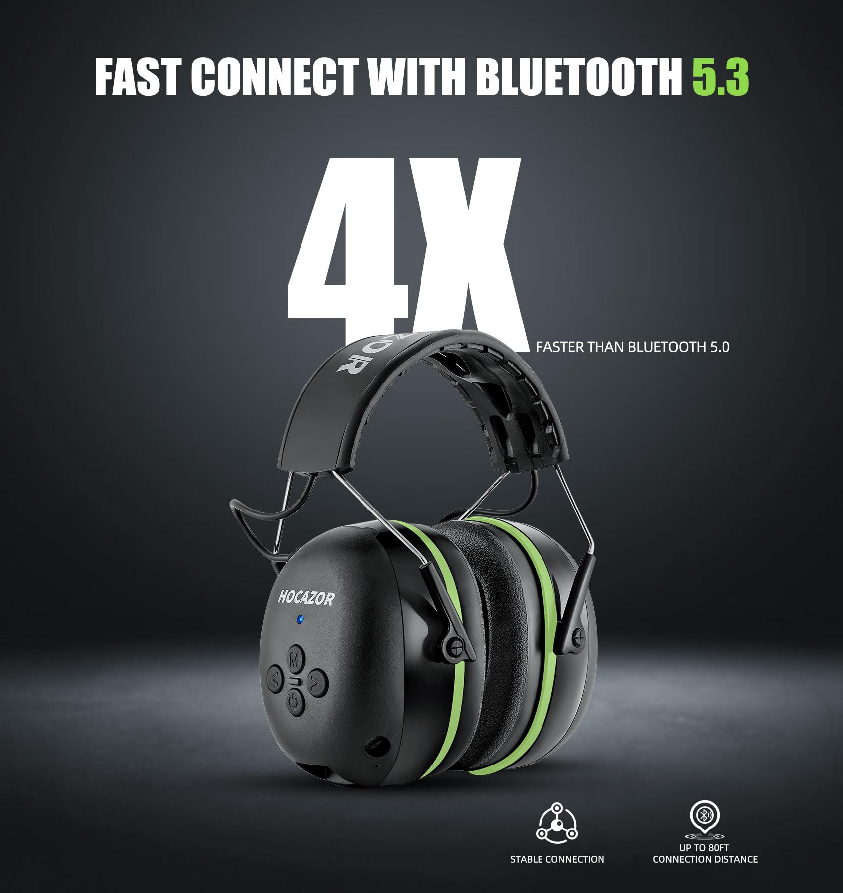 HZ07 Bluetooth 5.1 Protección auditiva - NRR 25dB cancelación de ruido orejeras con batería recargable de 1500 mAh