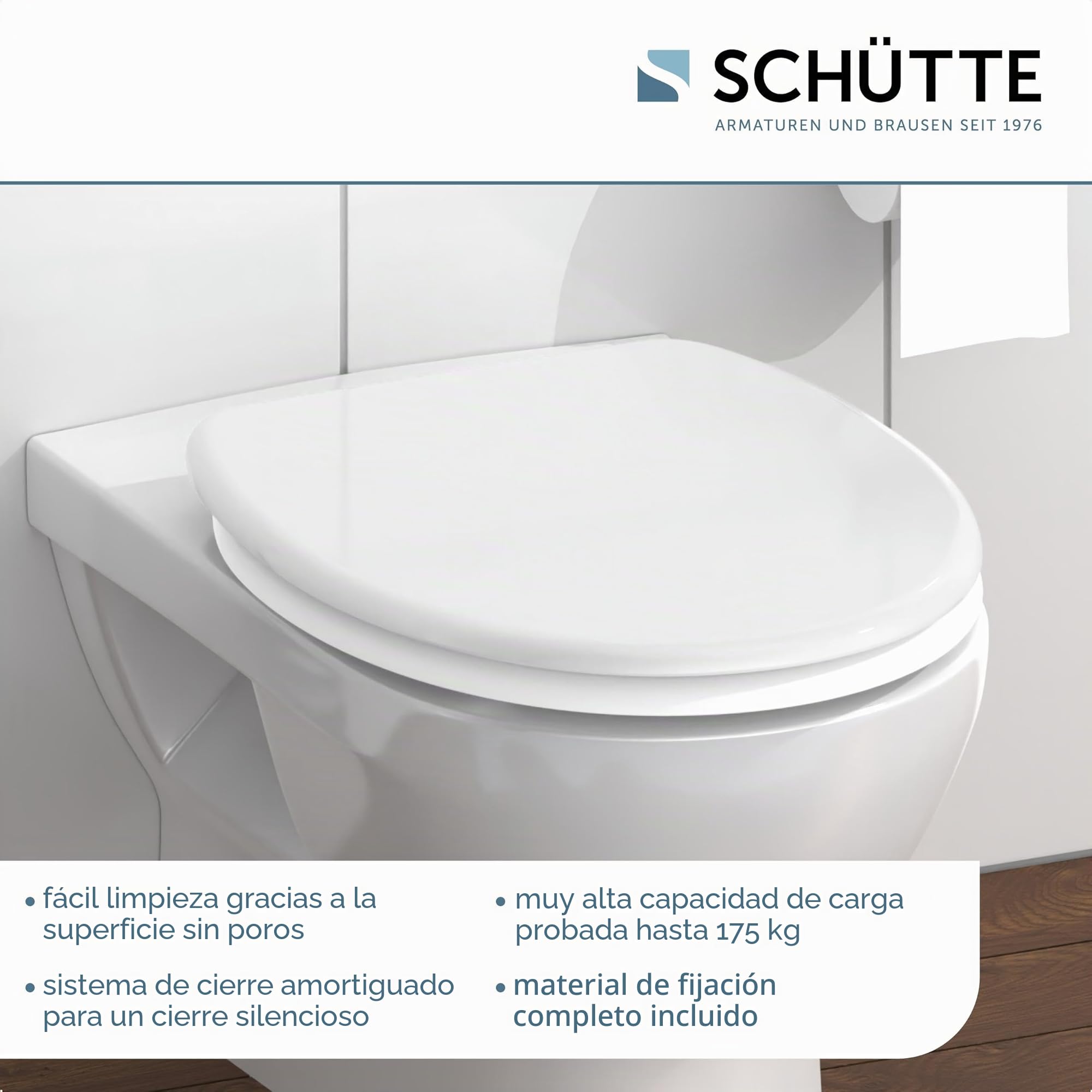 SCHÜTTE - Asiento de inodoro con suave cierre metálico, inodoro lid Made of Shatterproof Duroplast, Innovative DIY Assembly, Toilet Lid and Seat Maximum Load 150 kg, blanco