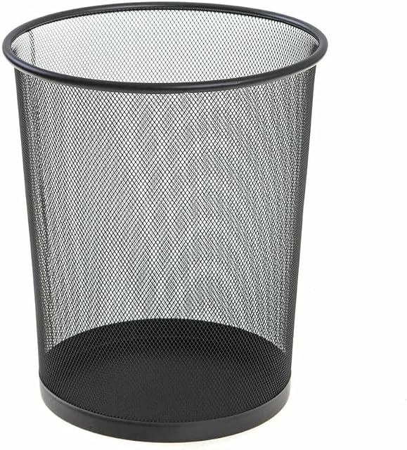 Mesh Waste Paper Bin Basket Durable Metal Wire Garbage Rubbish Trash Can For Home Office Bedroom Kitchen Dorm Rooms-Capacity: 20L(BLACK)