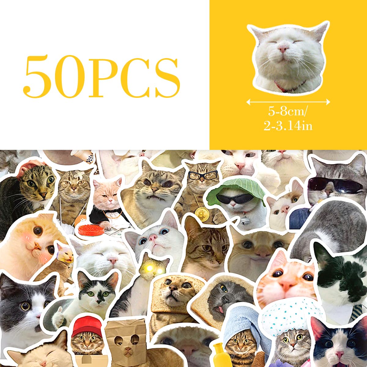 GLADFRESIT Set di 50 adesivi divertenti a forma di gatto, impermeabili, in vinile, per bottiglie d'acqua, custodie per telefono, album di ritagli, computer portatili