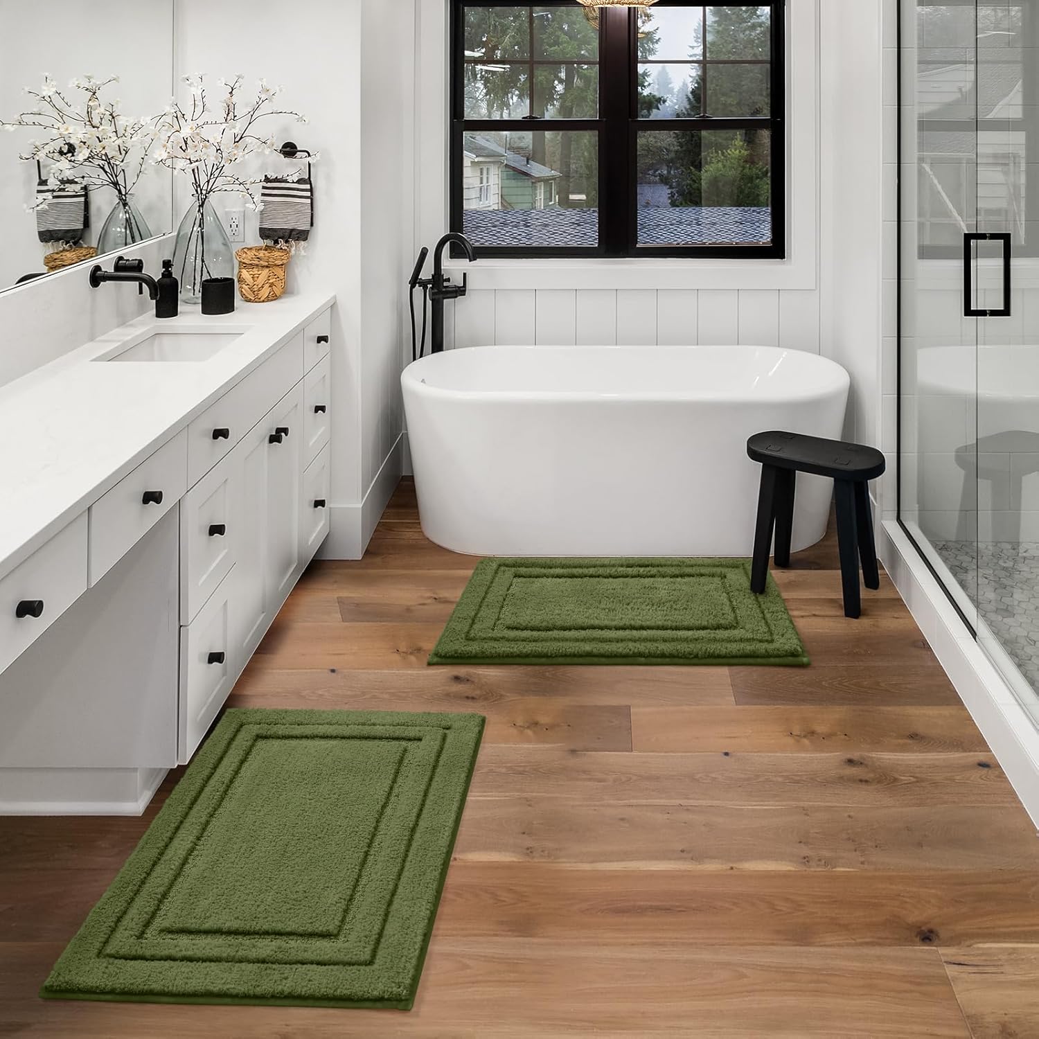 HOMEIDEAS Bathroom Rugs Sets 2 Piece, Super Soft and Absorbent Non Slip Microfiber Machine Washable Bath Mat Set (20" x 32" + 16" x 24", Sage Green) - Image 8