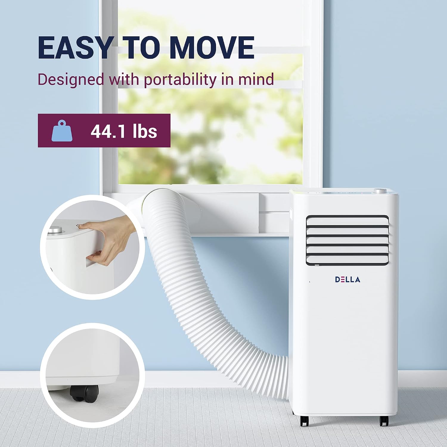 DELLA 8000 BTU Smart WiFi Enabled Portable Air Conditioner, Cooling, Dehumidifier & Fan Portable AC Unit w/Remote Control Window Kit, Cools Up To 350 Sq. Ft.