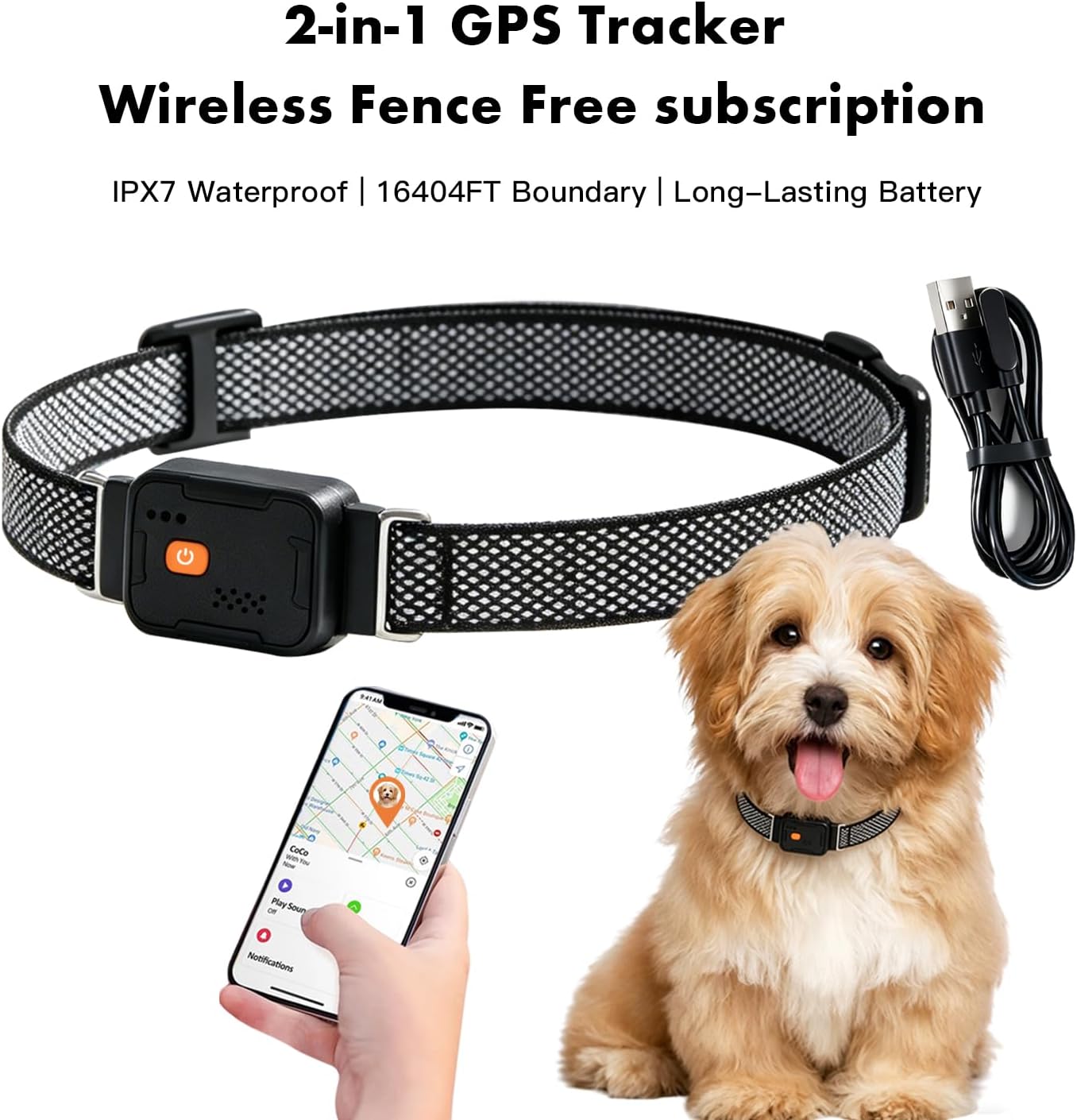 GPS Dog Collar with No Subscription Fee, Wireless Invisible Dog Fence, Real-Time GPS Tracker via SIM Card, Health Monitor & 1 App for 5+ Pets (Black)