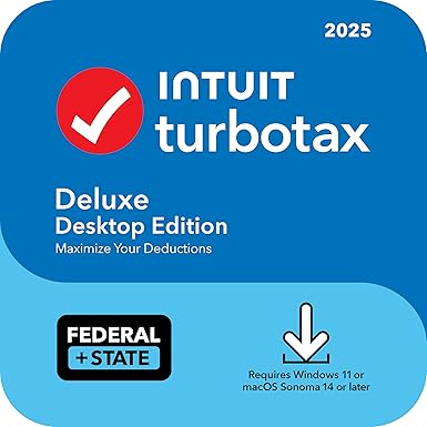 TurboTax Deluxe Desktop Edition 2025, Federal & State Tax Return [Win11/Mac14 Download]