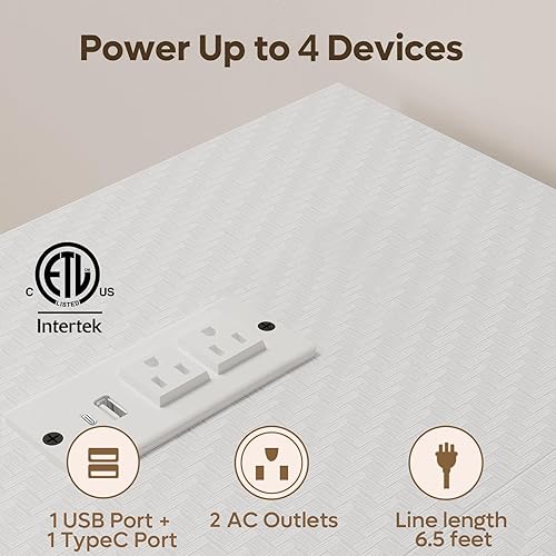 Miniatura 5 de Bestier Escritorio para computadora blanco con puerto de carga y regleta LED, escritorio de juegos moderno de 42 pulgadas con estantes de