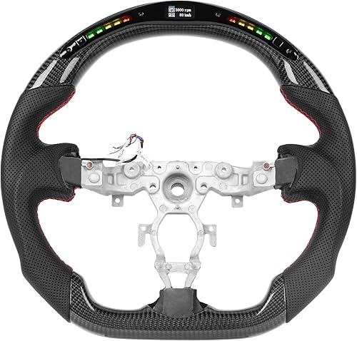 Volante de cuero preforado, volante de fibra de carbono LED apto para Nissan 370z 2008-2020