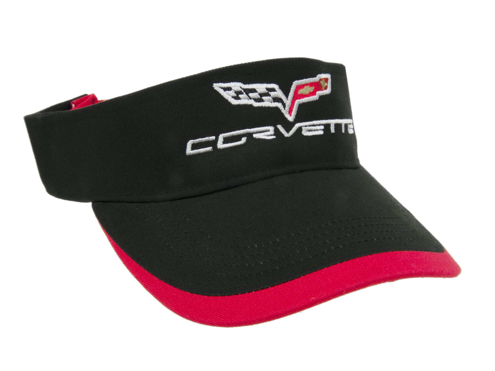 Corvette C6 Black Deluxe Chino Cotton Visor with Red Piping Trim