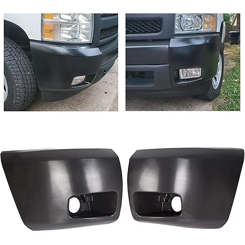 ECOTRIC Front Bumper End Cap Compatible with 2007-2013 Chevrolet Silverado 1500 Replace For GM1005147 15891682 GM1004147 15891681 Front Bumper Extension End Cover W/Fog Light Hole