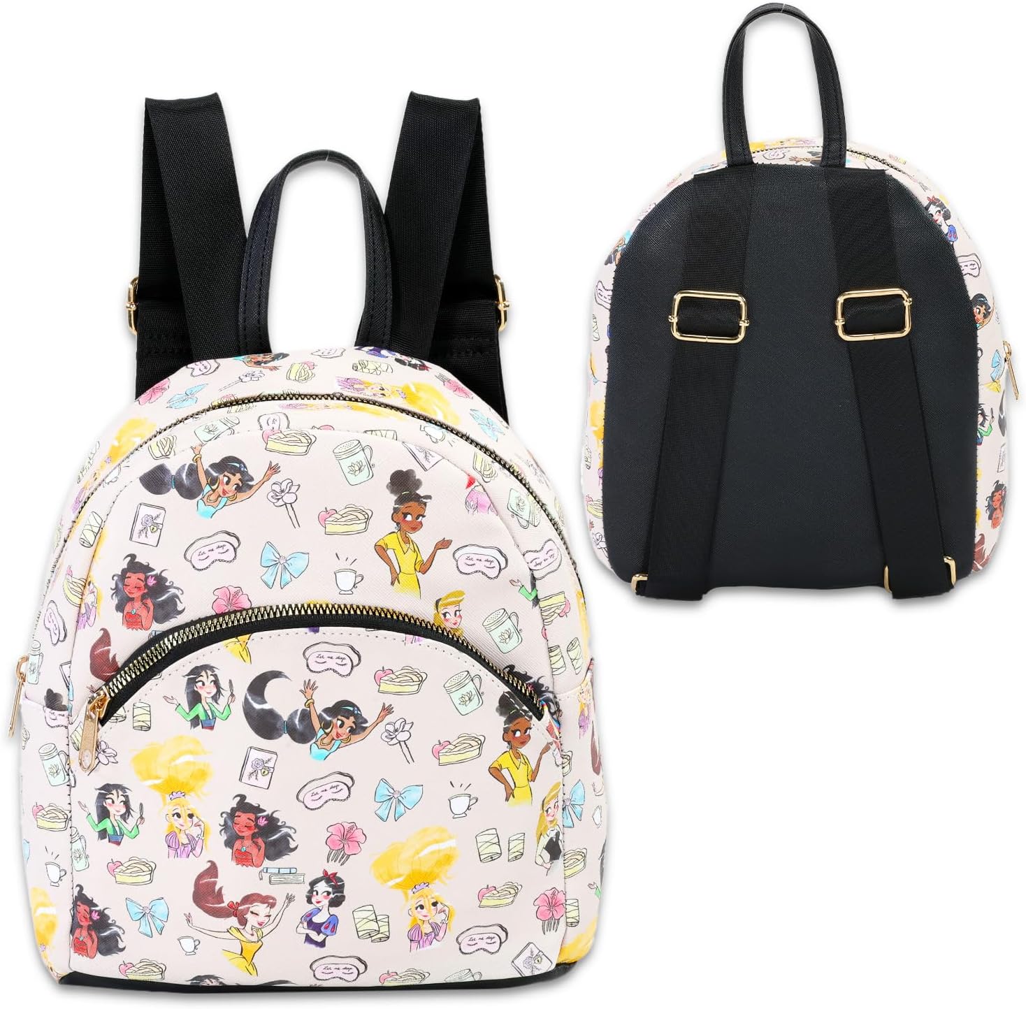 Disney Princess Mini Backpack Purse Set - 10" Faux Leather Ariel, Rapunzel & Tiana Bag, More Plus Water Bottle | Disney Princess School Supplies - Image 3