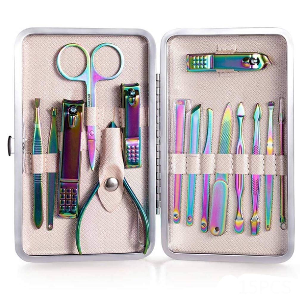 15PCS Professional Manicure Pedicure Set for Nail Tips Cutter Stainless Steel Nail Clipper Hook Tools Kit for Nail