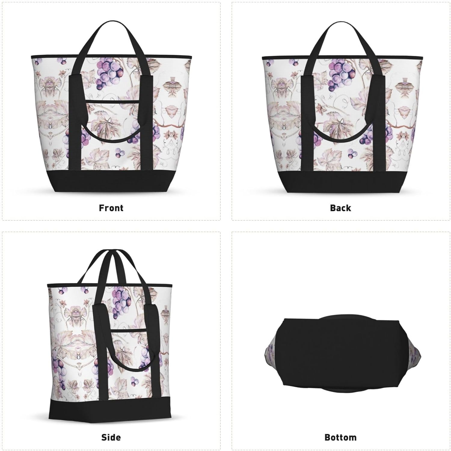 Beautiful Grape Leaves Print Large Cooler Bag Tote Bag,Reusable Grocery Bag,Lunch Box Bag, For Picnic Beach Camping