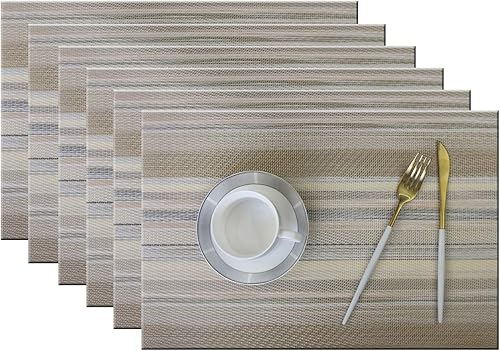 Miniatura 8 de Juego de 6 manteles individuales para mesa de cocina, lavables, 12 x 18 pulgadas, manteles individuales tejidos de PVC fáciles de limpiar (azul Azul