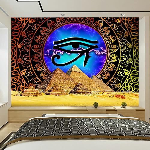 Miniatura 2 de Aidatain Tapiz de pirámide egipcia, bohemio, mandala de ojos misteriosos, tapiz de pared, 60 x 40 pulgadas, tapiz artístico grande de franela para
