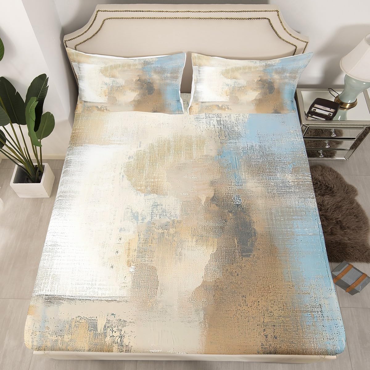 Erosebridal Abstract Bed Sheets Grey Tie Dye Fitted Sheet Full Size, Gradient Ombre Sheets Watercolor Grunge Bedding, Oil Painting Graffiti Bed Cover Microfiber Breathable (Deep Pocket)