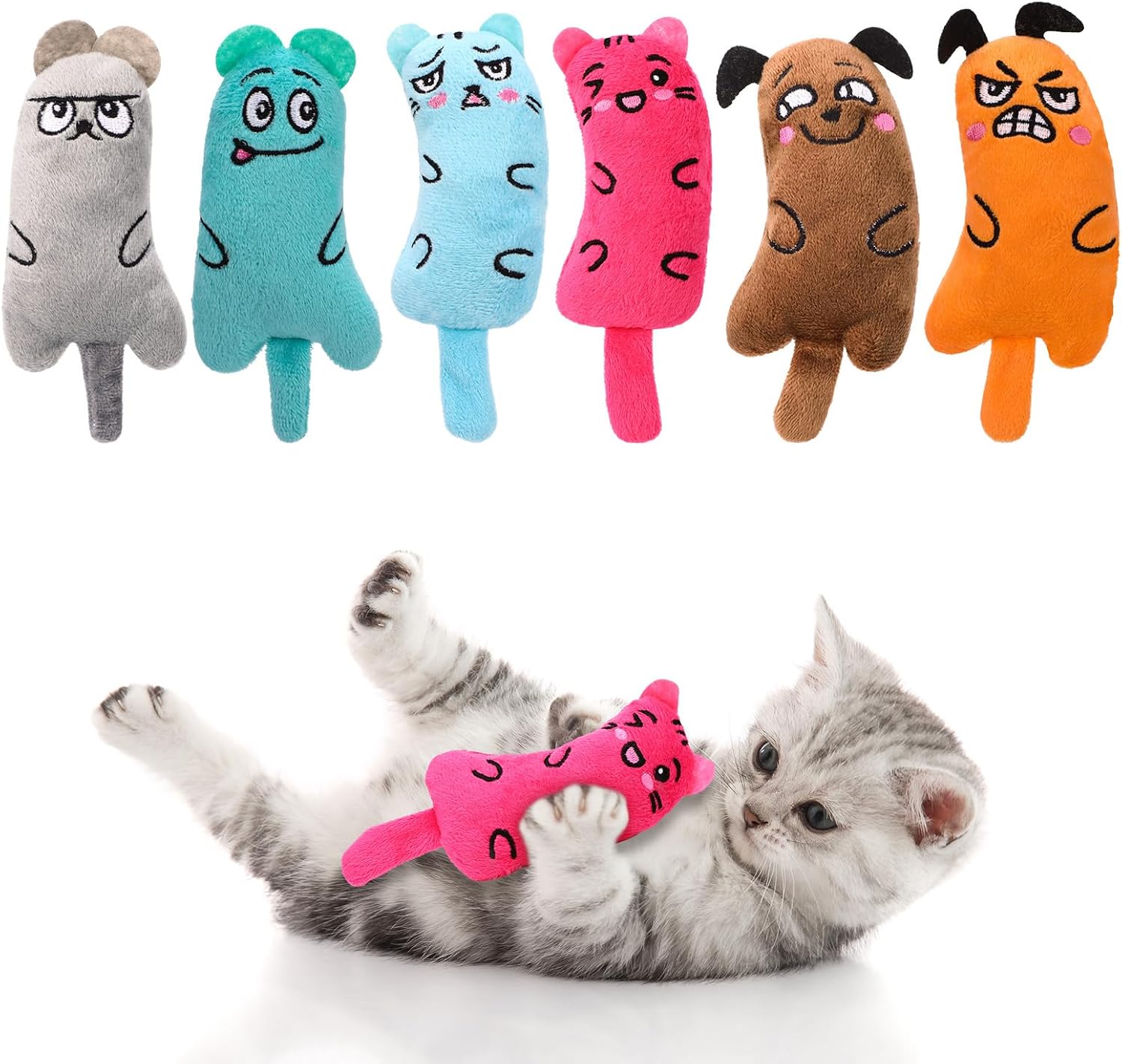 GSrenyu 6pcs Catnip Toys for Cats,Cat Nip Toys for Indoor Cats Kitten Cat Interactive Plush Chew Teeth Cleaning Toy for Teething, Chewing, Playing