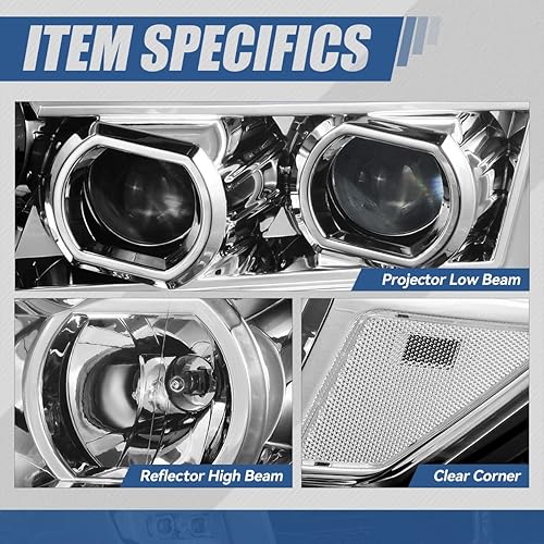 Miniatura 3 de Modelo halógeno faros delanteros LED DRL estilo E compatibles con Nissan Titan (XD) 2016-2022, lado del conductor y del pasajero, carcasa cromada,