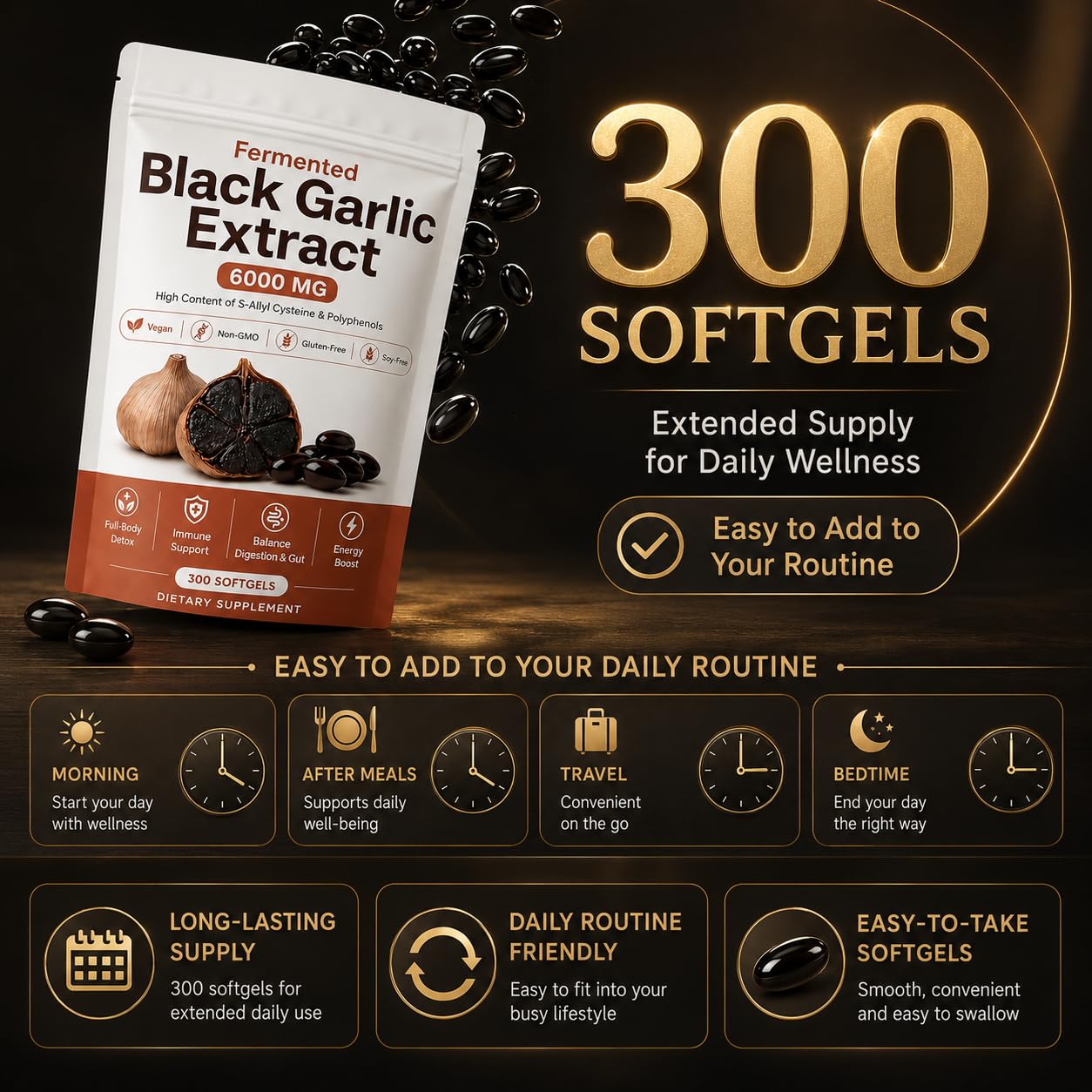 estella Fermented Black Garlic Extract Softgel, 90-Day Matured with S-Allyl Cysteine, Odorless Garlic Supplement for Daily Digestive Balance, Immune & Antioxidant Support, Vegan, 300 Capsules — Amazon image 6