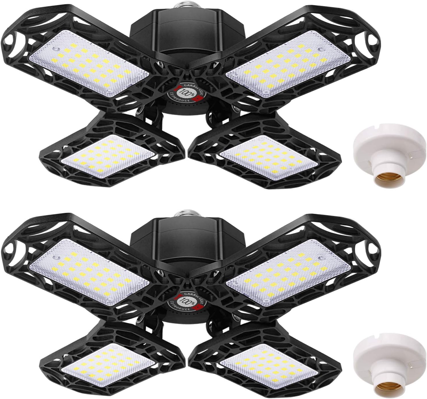 2-Pack 120W Garage Lights - 12000LM 6000K Bright LED Garage Lighting Four-Leaf Deformable Garage Ceiling Lights, with Adjustable Multi-Position Panels for Garage, Workshop, Attic, Basement