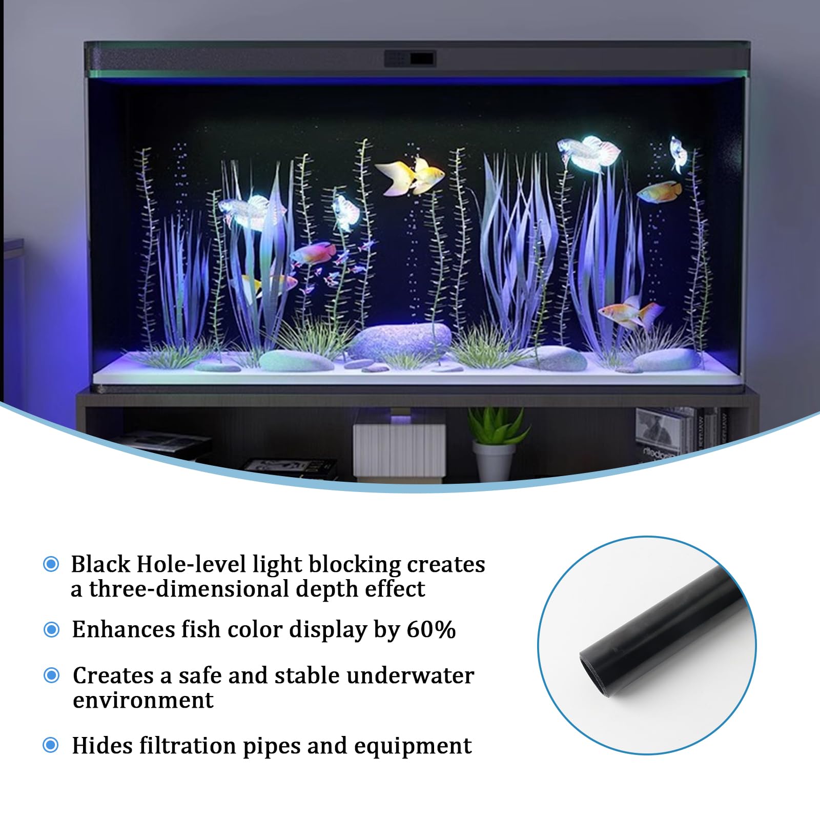 CHENGCKJ Adesivo Statico Sfondo Acquario 40x400 cm Pellicola per Parete Posteriore dell' Acquario Nera con Adesivo Pellicola Autoadesiva per Acquario Pellicola di Sfondo Acquari per Terrari