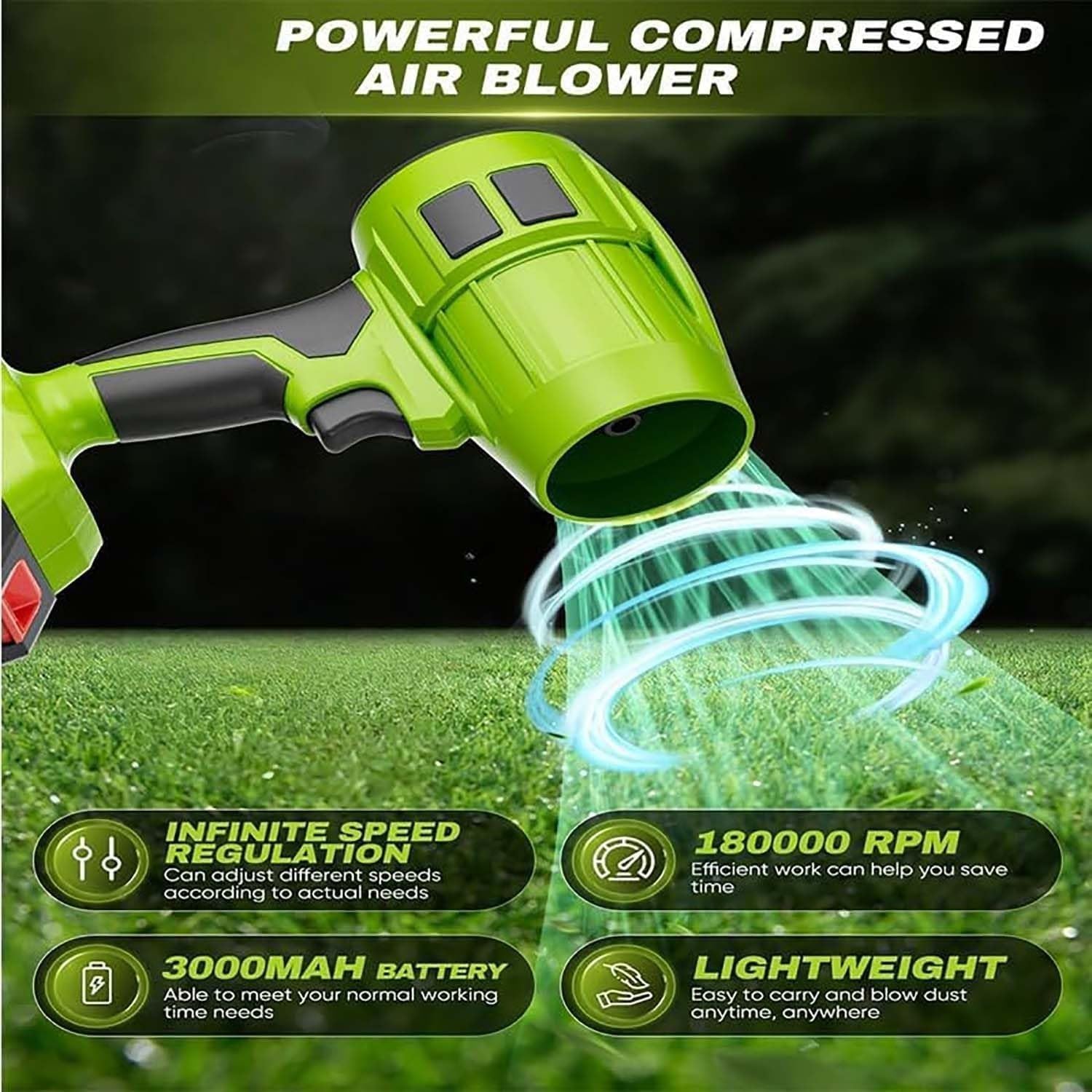 Seese Pro - Soplador Ultraligero y Potente, Soplador de Hojas Inalámbrico con Batería, Plumero Turbo InaláMbrico de Alta Potencia, Turbo Sopladora de Hojas, para Jardín, Terraza, Automóvil