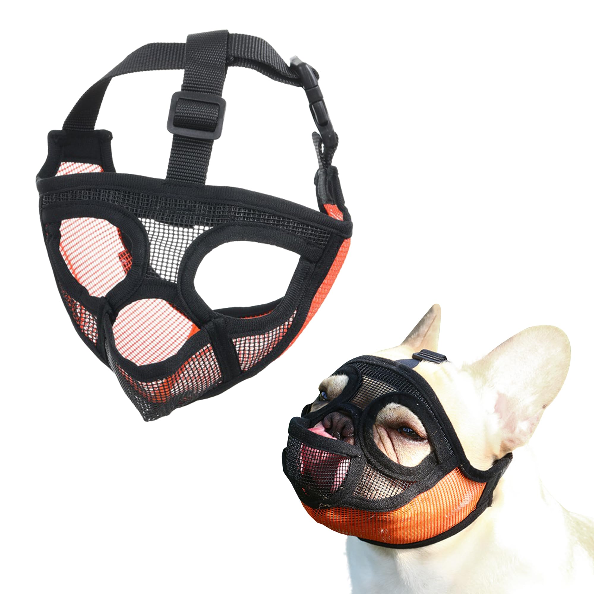JOYPAWS Short Snout Dog Muzzle, French Bulldog Muzzle with Soft Mesh Adjustable Anti Bitting Chewing Barking for Small Medium Large Breeds Pug/Shih