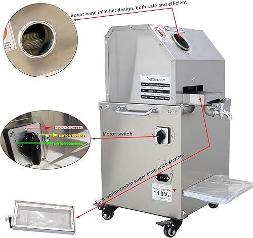 Miniatura 5 de Exprimidor de caña de azúcar, prensa eléctrica de caña de azúcar, prensa vertical de jengibre, extractor de jugo de caña de azúcar, 3 rodillos de