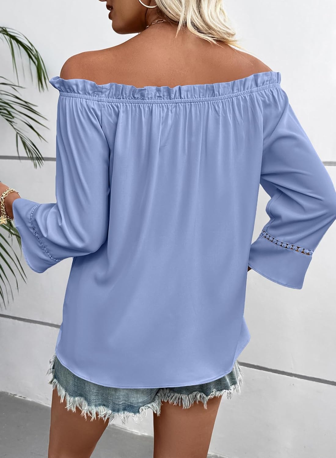 EVALESS Womens Tops Off The Shoulder Blouses for Women Dressy Casual Cute 3/4 Ruffle Sleeves T Shirts Fashion 2026 - Image 3