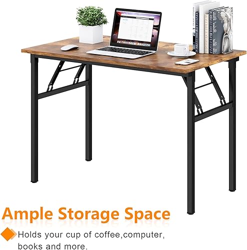 Miniatura 9 de Need AC5FB - Escritorio plegable para computadora y oficina en casa, moderno, no requiere montaje, color marrón rústico y marco negro, 39 38 in