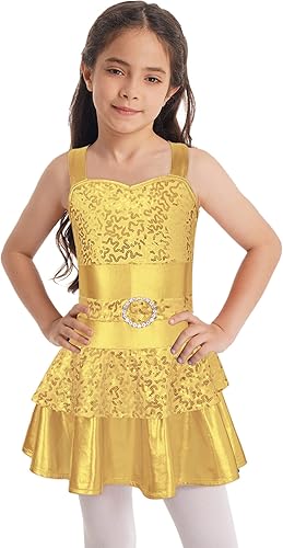 Miniatura 3 de JEATHA Vestido de leotardo de gimnasia con lentejuelas brillantes y espalda en X para niñas y bailarinas