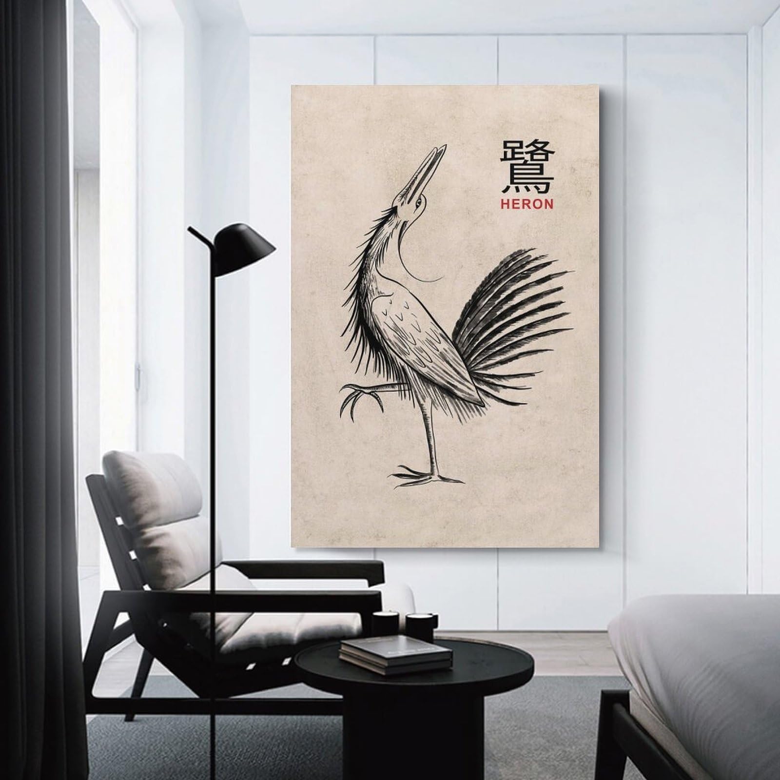 Junmoney The Heron Canvas Wall Picture 24x36inch(60x90cm), for Picture Wall Styling in Lounge Or Bedroom, Decorative Artwork with Flexible Styling