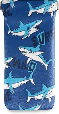 Squeeze Top Sunglasses Pouch Eyeglass Cases PU Leather Soft Anti-Scratch Eyeglass Holder (Shark Pattern)