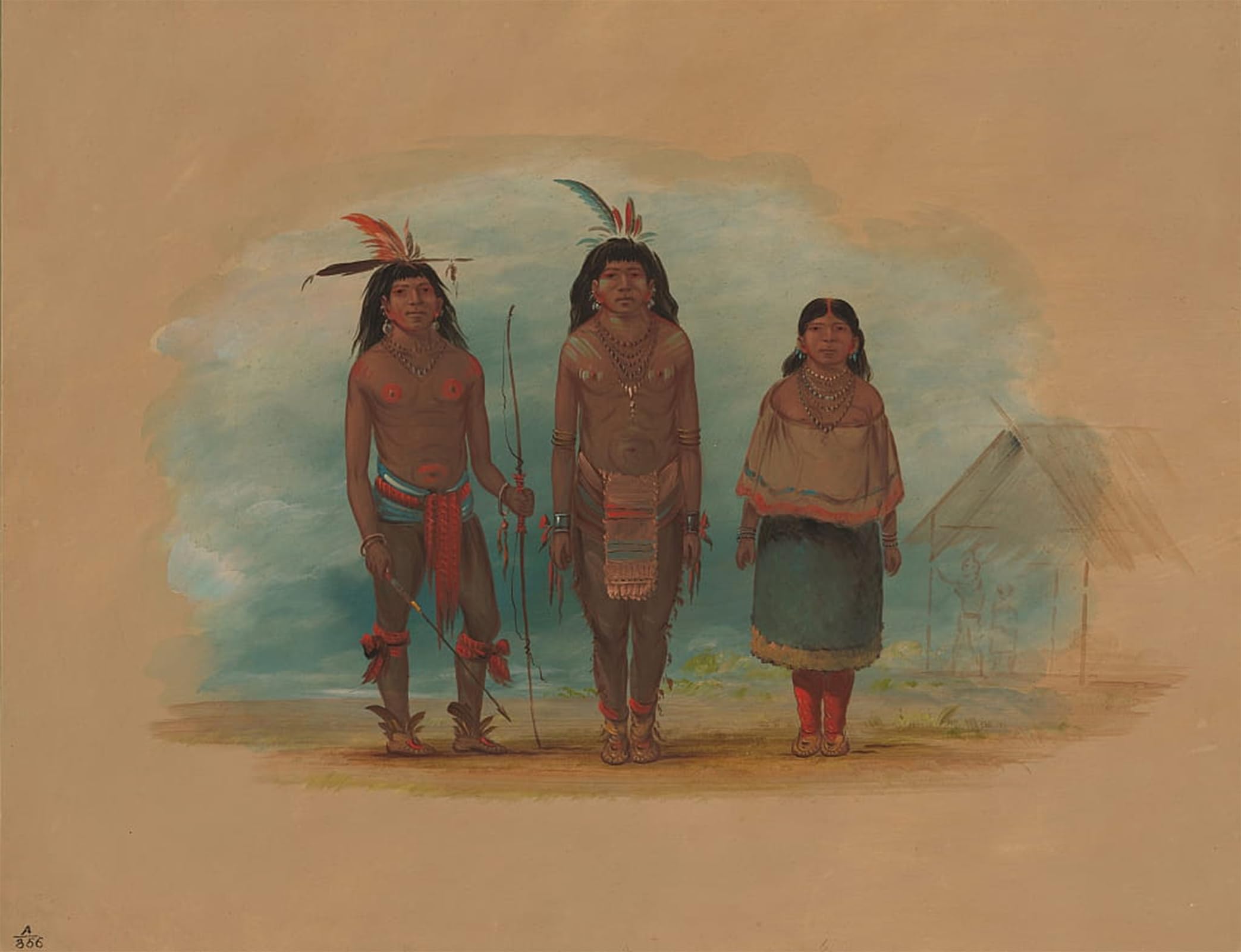 ARTXLXXBN Famous Print Painting Colorful Art Print Three Taruma Indians by George Catlin Canvas Art Decorations for Home Decor 60x90cm