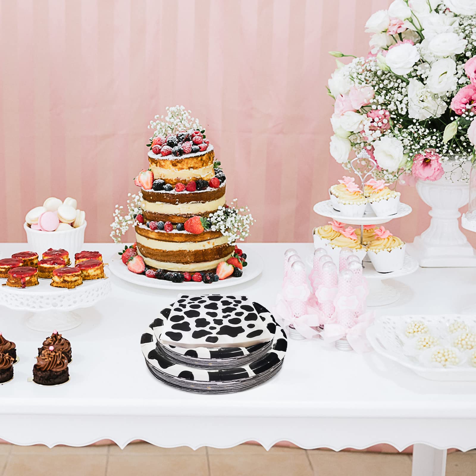 Cow Print Birthday Party Supplies - 50 Plates & 50 Napkins, Farm Animal Theme, Compostable & Eco-Friendly - View #9