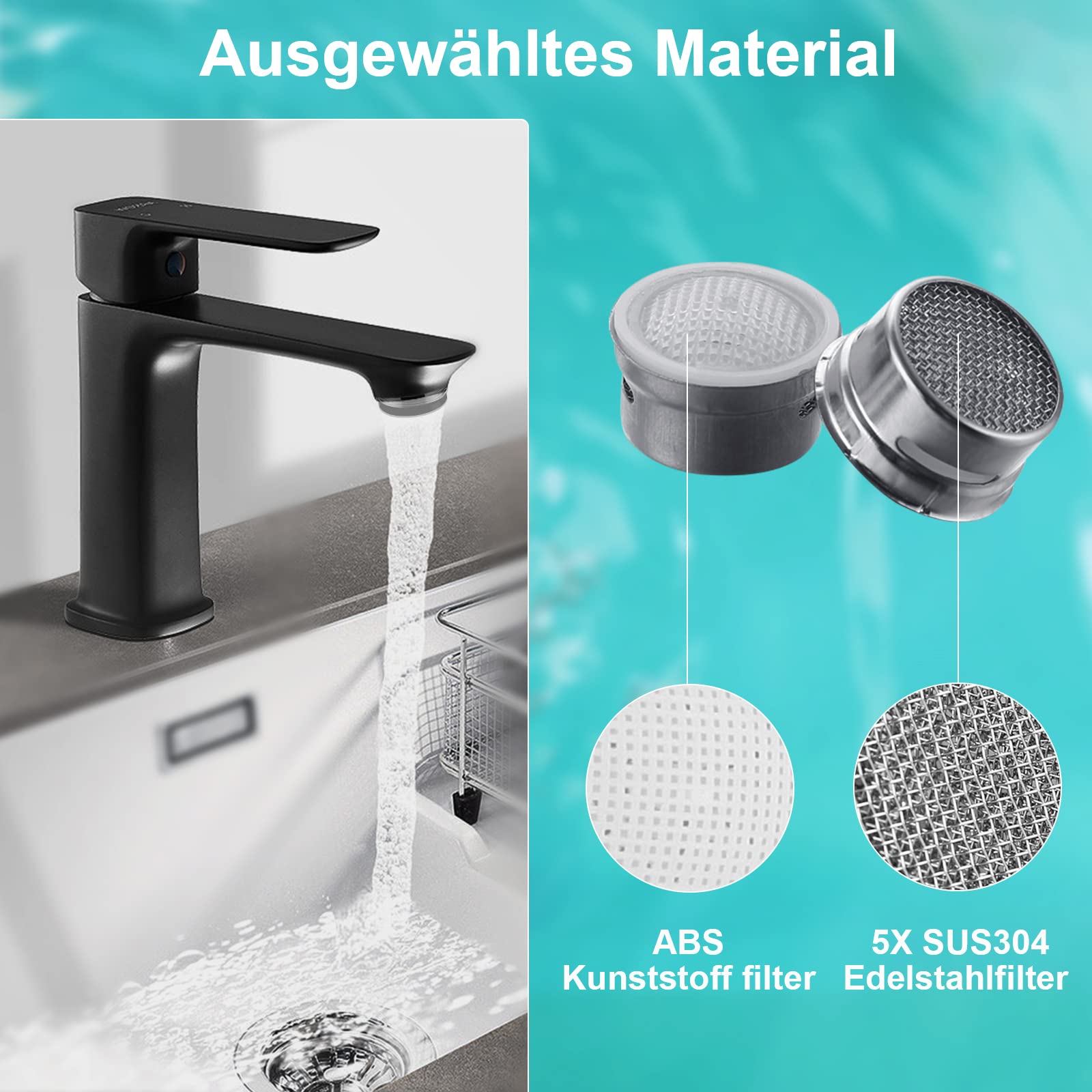 20 stuks Kraanbeluchters voor kranen M24 met ABS- en roestvrijstalen filter incl, mengsproeiersleutel, voor waterbesparende waterkraan