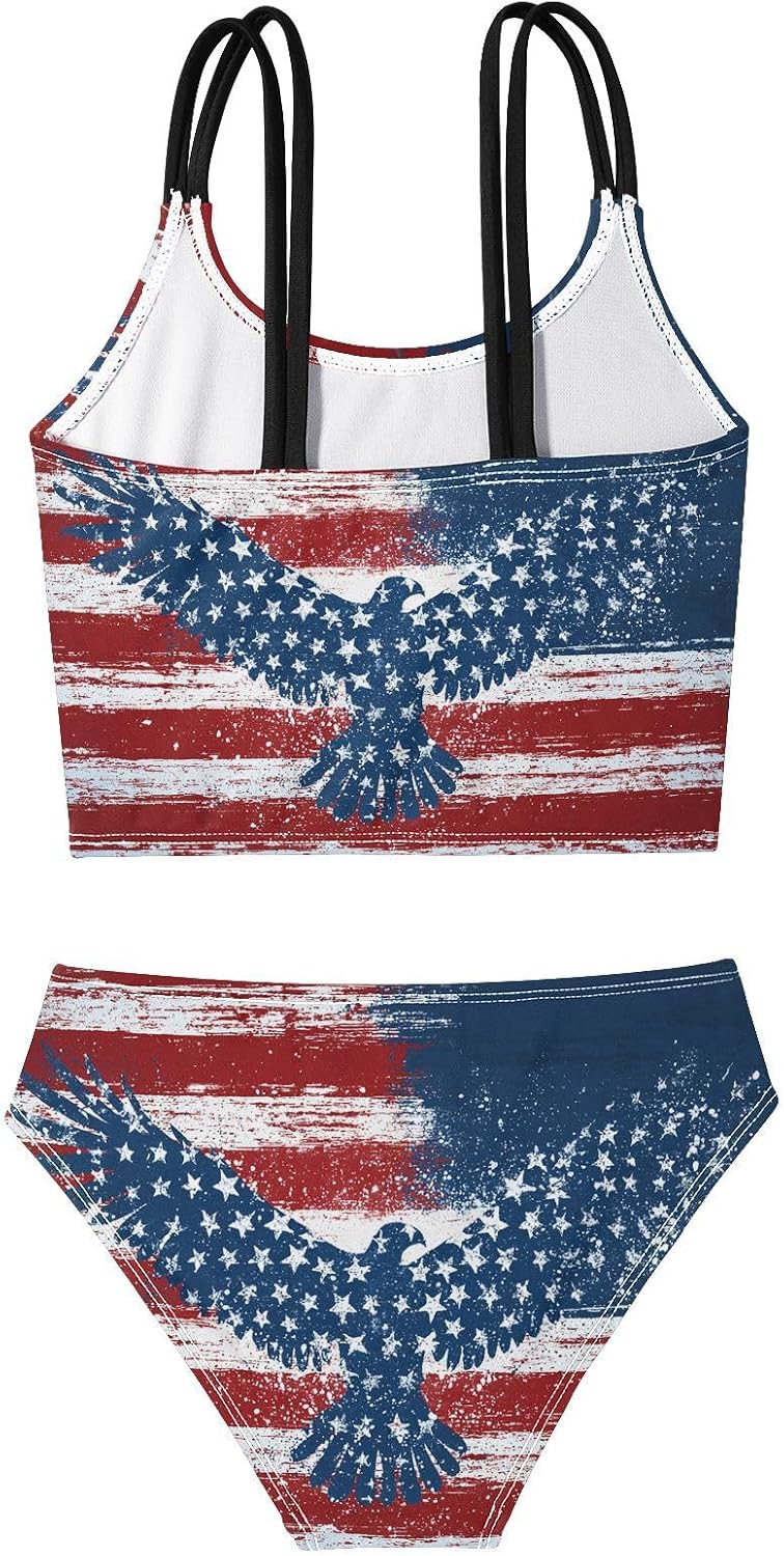 visesunny Girls Two Piece Swimsuits Vintage American Eagle Girl's Bikini Sets Bathing Suits for Girls Size 5-12Y