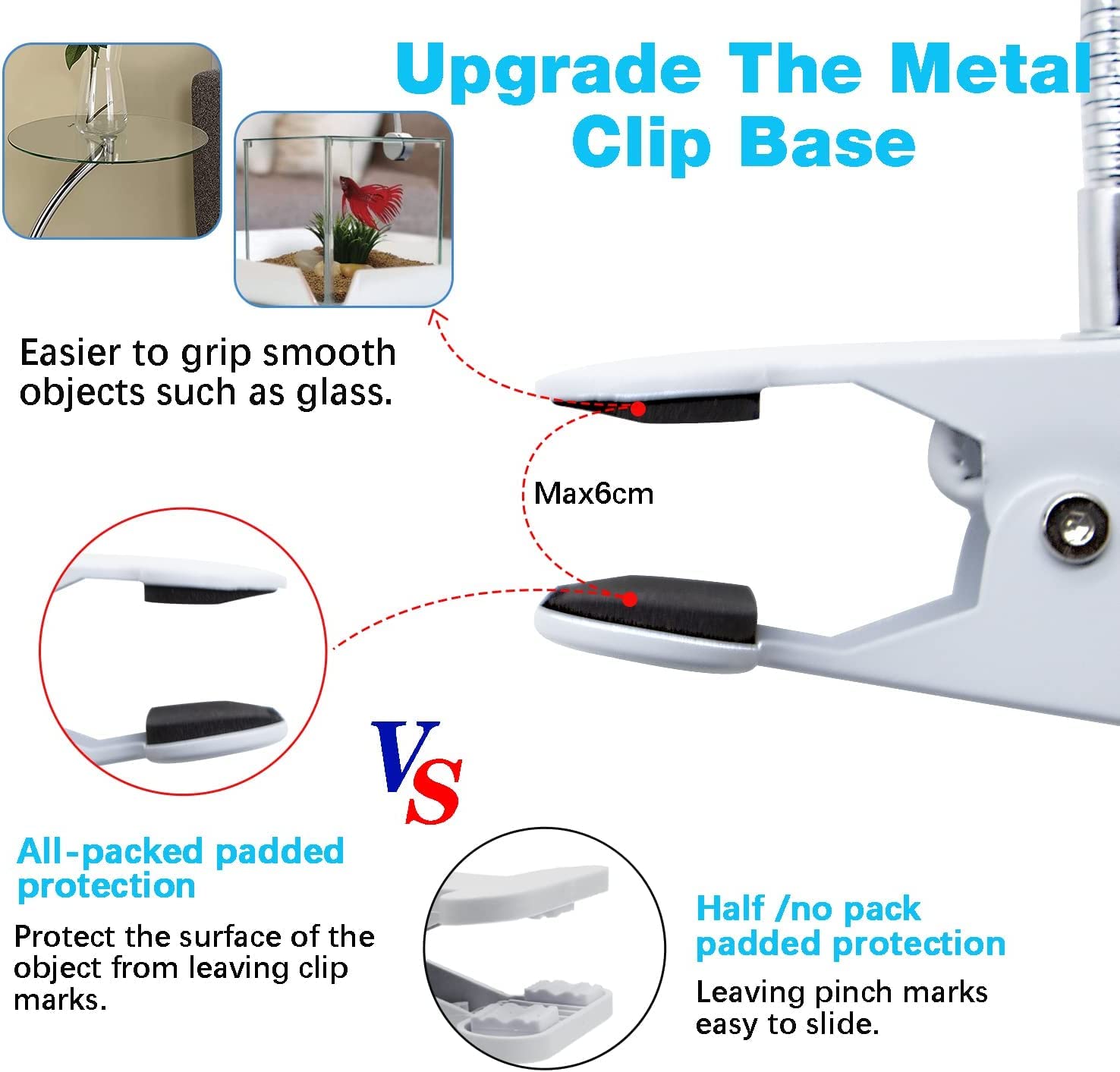 Clip on Lamp Holder, White Clamp Light Socket, Clip on Desk Lamp, E26 Book Clamp Light Fixture, 360° Flexible Gooseneck Lighting, E27 Bulb Holder with 7 Ft Plug and Switch, for Bedside