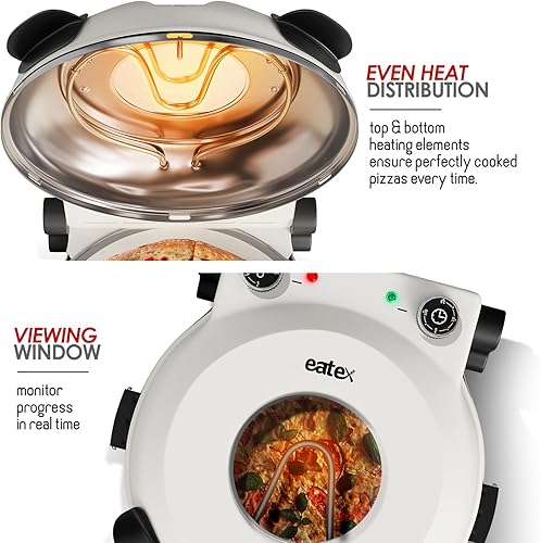 Miniatura 4 de Eatex Horno eléctrico de pizza para interiores, horno de pizza de encimera de 12 pulgadas, horno de pizza de piedra portátil, calienta hasta 790 F