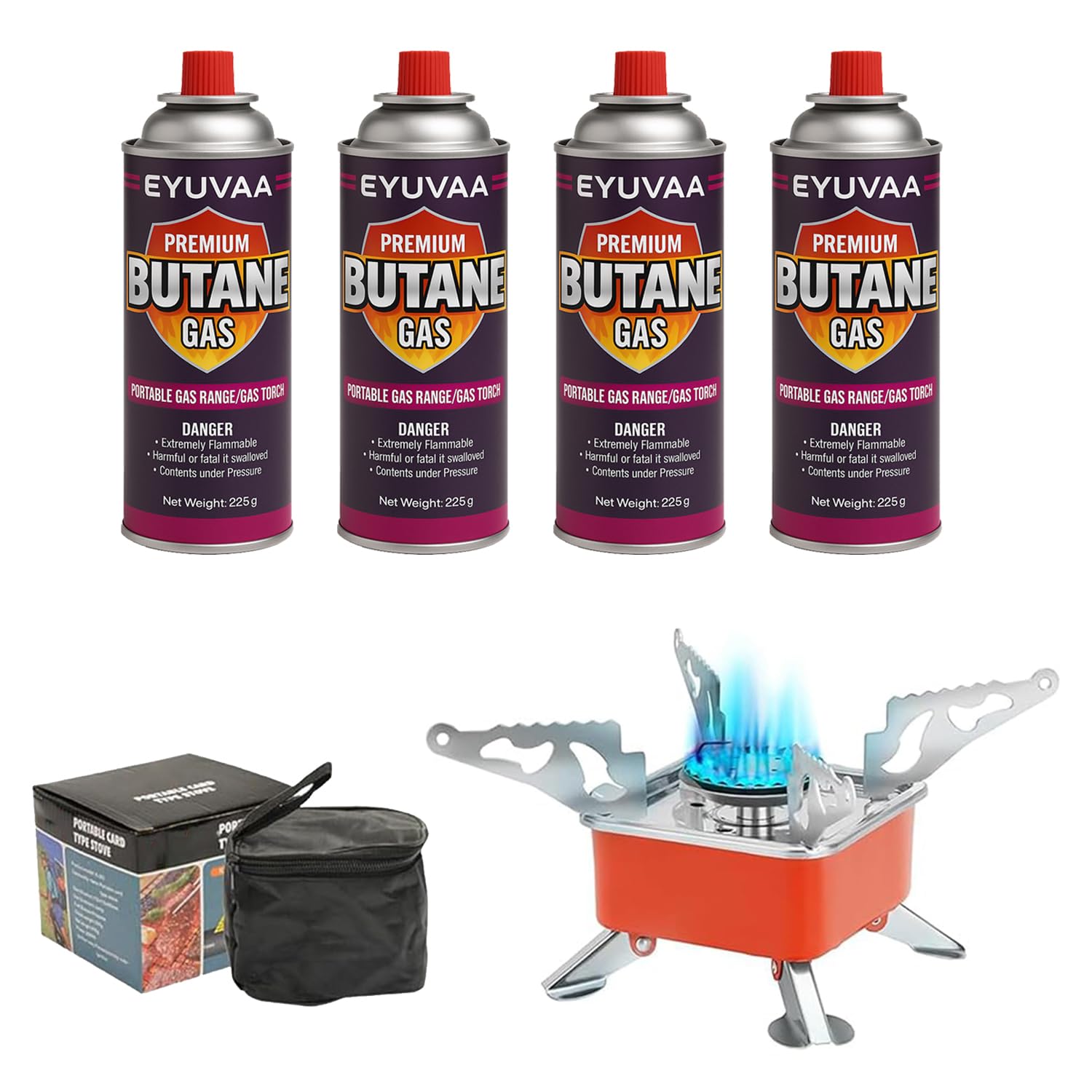 EYUVAA LABEL Portable Camping Gas Stove for Travel with Butane Gas Cylinder, Foldable Furnace & Refill Gas, Lightweight Gas Burner for Hiking & Emergency Cooking Use (4 Gas Refill + 1 Stove)-image-8