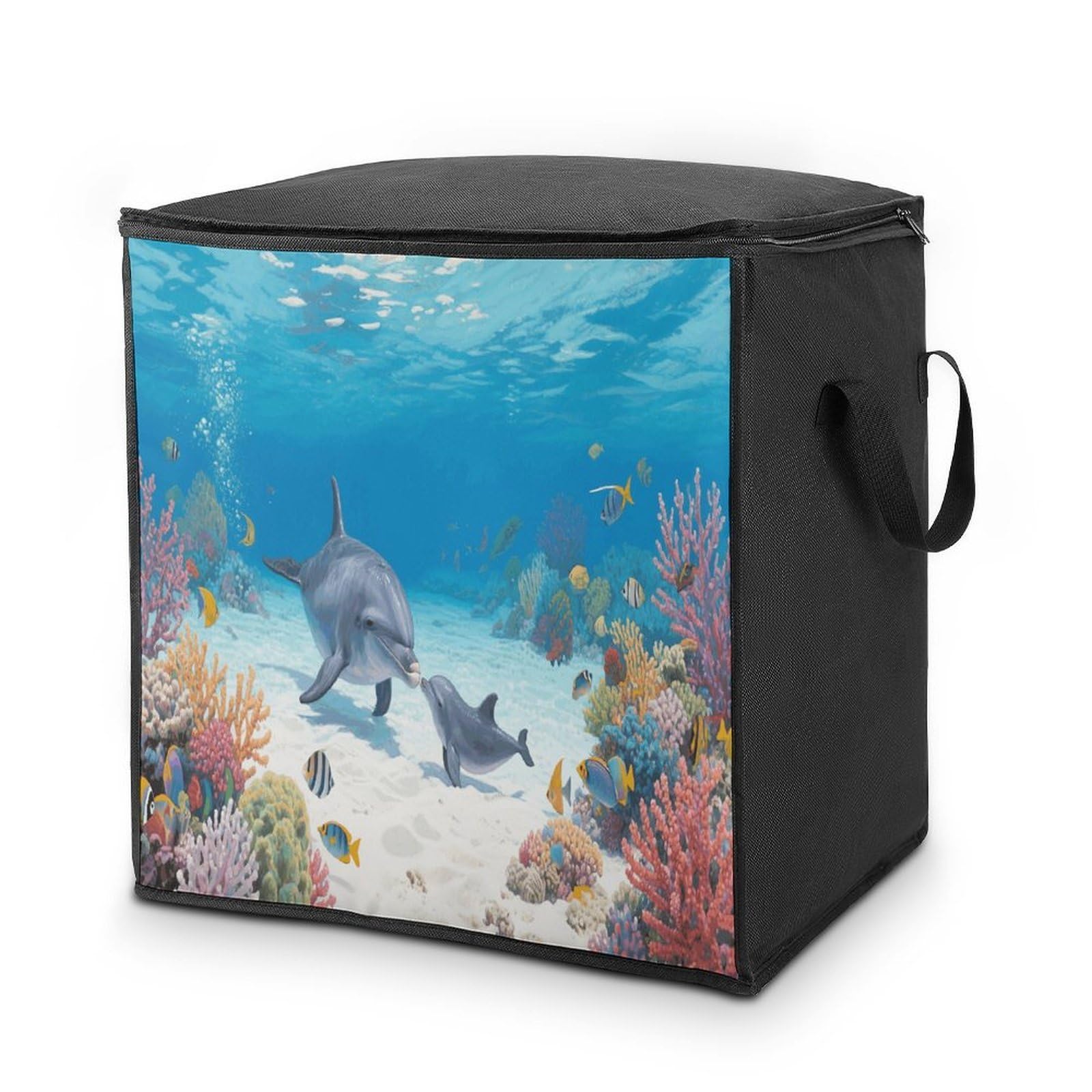 Dolphin Large Storage Bags with Zippered Storage Organizers Bag Clothes Storages Bins with Lids Foldable Storages Containers with Reinforced Handles for Blanket Bedding